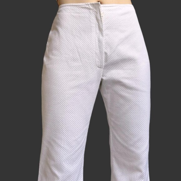 70s Vintage Highwaisted White Flare Trousers Pants Cuffed Textured Hippy Mod. - Picture 3 of 8
